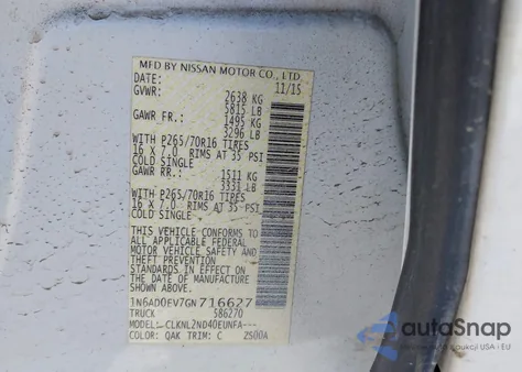 2016 Nissan Frontier Sv from USA, damaged, VIN 1N6AD0EV7GN716627